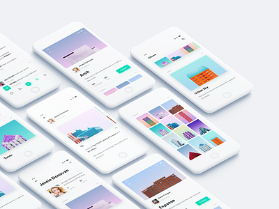 Photo Albums Sharing App albums android app clean color design grid interface ios iphone layout minimal mobile photography photos share social ui ux white