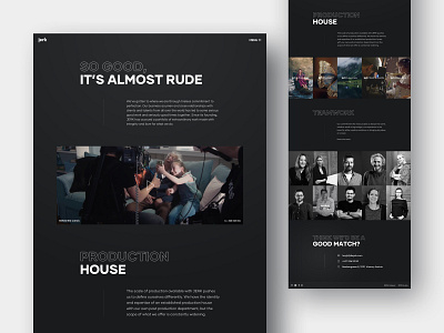 Jerk - About Us Page about aboutus black white clean dark departments design interface internal page layout minimal redesign services team typography ui ux video web design website