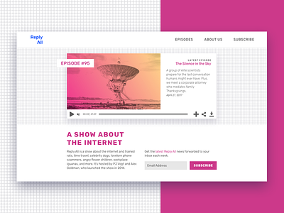 Landing Page (above the fold) 003 above the fold dailyui duotone gradient landing landing page pink podcast reply all subscribe ui
