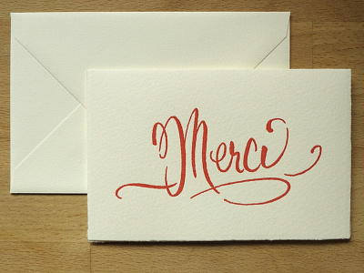 Coxcomb Merci card brush pen hand lettering letterpress merci