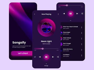Songsify: Mobile Music App 🎵 3d animation app design graphic design icon illustration illustrator typography ui ux vector