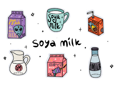 soya milk alien design illustration milk procreate space stickers