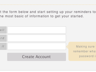 Create Account form tooltip website