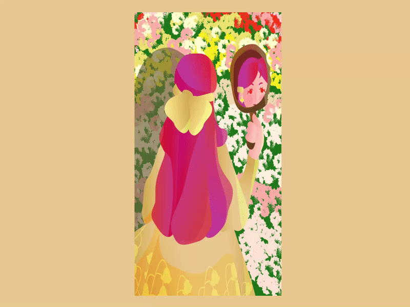 Fairy garden animation bright design garden gif girl graphic design happy illustration magic mirror people red summer vector yellow dress