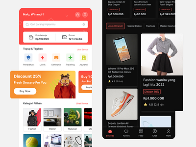 Marketplace App dark mode ecommerce marketplace mobile ui ux