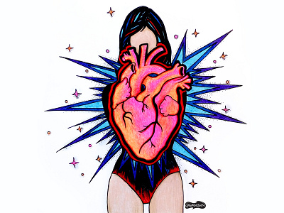 Heart is my new brain abstract art burst concept design drawing girl heart illustration shrutillusion sketch