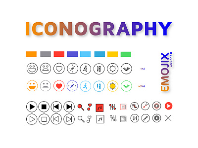 Iconography for Emojix app android app dead concept emojix emotions gradient icon ios music app vishnu khowal