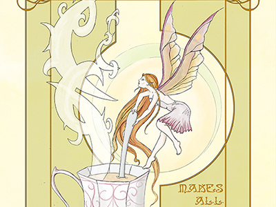 Tea Fairy Colour Poster Print art deco art noveau cuppa faerie fairy fantasy illustration mucha mythological poster tea