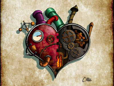 A Clockwork Heart cogs dieselpunk drawing gears heart illustration mechanical old retro robot steampunk tattoo