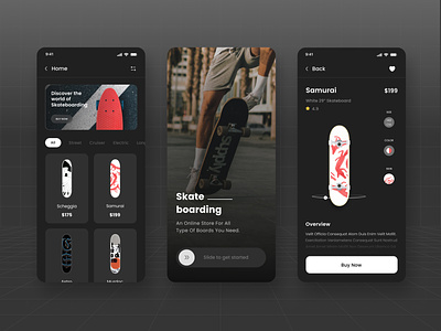 Skateboard shop app UI android app appdesign baords design ios minimal rollerskate skateboard skateboards skateboaring skater skates thrasher trending ui uiux