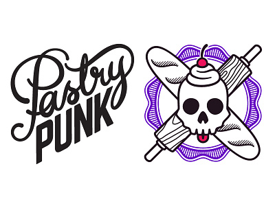 Pastry Punk branding crest cursive hand lettering jolly roger lettering logo pastry script skull