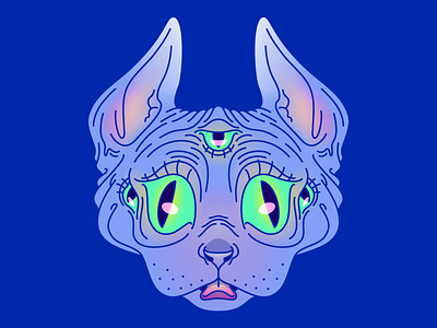 Hypno Cat cat crazy eyes eyes flourescent illustration sphynx cat symmetric vector work in progress