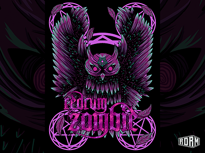 Satanic Owl band merch colorful dark art feathers illustration logo owl pentagram purple wings