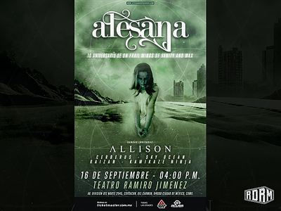 Alesana Show Poster alesana clouds dark art design distressed emo gig poster girl green logo music artwork textures