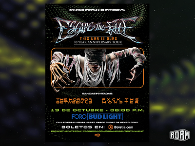 Escape The Fate @ Mexico City alternative band merch branding concert dark art design escape the fate flyer flyer design green logo mummy music artwork orange poster design snake textures this war is ours typography zombie