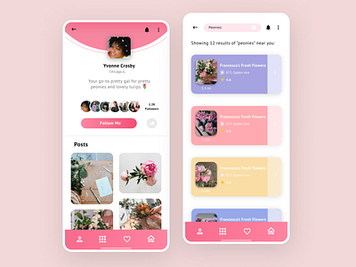 Flowers E-commerce Concept Exploration flowers illustration interface lightinterface mobile mobileui peonies pink practise profile uiux user xoncept