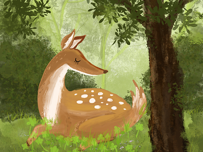 A fawn in a meadow animal art color concept deer design explore fawn forest graphic design green illustration meadow outdoor picnic procreate whimsical