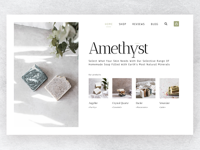 Amethyst - A wide range of skincare branding calm concept design explore figma illustration interface landingpage skincare typeface ui uiux user userinterface web webpage white