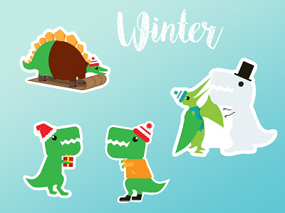 Winter Fun Times branding design dino illustration sticker vector