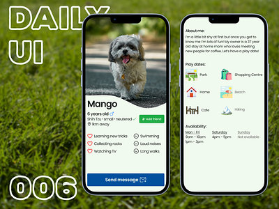 Daily UI #006 - User profile 006 6 app dailyui day 006 day 6 design dog iphone iphone 12 iphone app mobile mobile app profile puppy ui user user profile ux uxui
