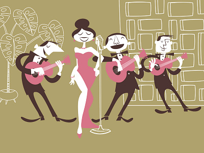 Strumming for Eydie design digital art eydie gorme grasshopperhill design hector guerrero illustration los panchos mid century modern modern retro modern vector art