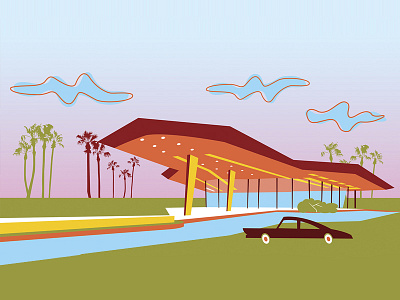 Googie-style building design digital art googie grasshopperhill design hector guerrero illustration mid century modern modern retro modern vector art