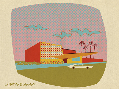 City Center Motel design digital art googie grasshopperhill design hector guerrero illustration mid century modern modern retro modern vector art