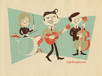 Rockabilly Band band design digital art grasshopperhill design hector guerrero illustration mid century modern modern retro modern rockabilly band vector art