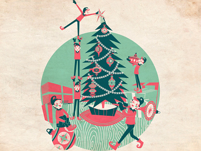 Retro Pixie Elves 1950s christmas 1960s christmas christmas christmas illustration elves knee-hugger elf pixie retro cartoon retro christmas retro ornament