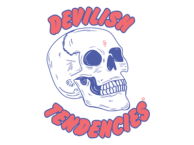 Devilish Tendencies blue brush color of the year coral design doodle illustration living coral pantone scissorfiesta script skull skull logo