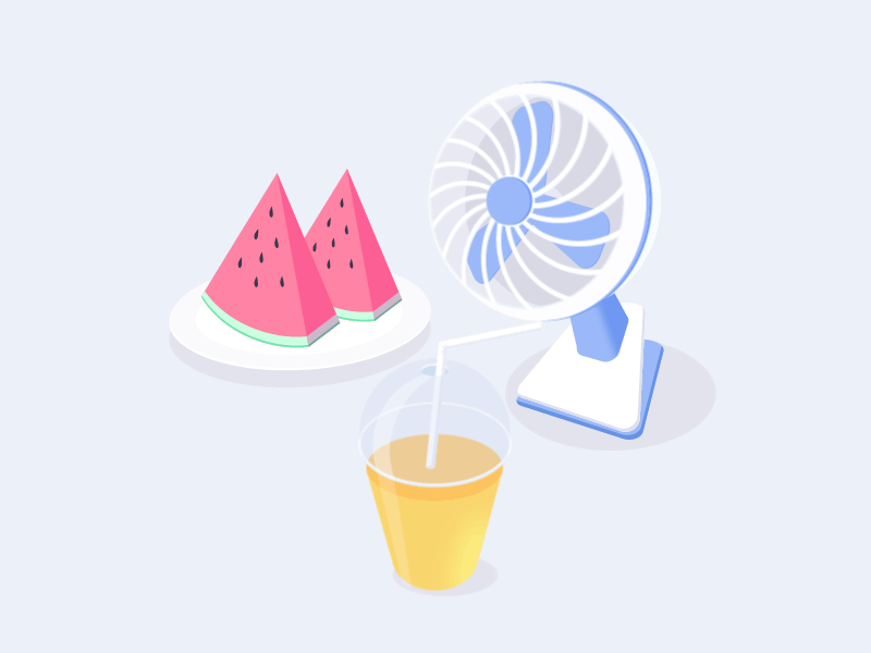 Illustration——watermelon，electric fan and orange juice electric fan illustration juice orange summer watermelon