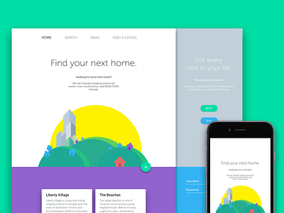 Find Your Next Home flat homepage landing page material mobile real estate ux