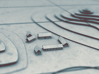 Topographic Village 3d animation blender low poly map motion graphics paper render topographic village