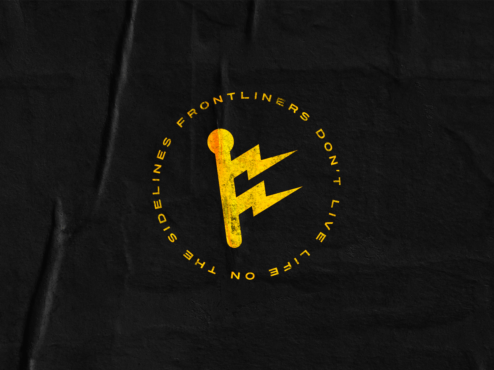 Frontliners Branding branding electric f letter f logo flag grunge podcast typoraphy yellow yellow logo