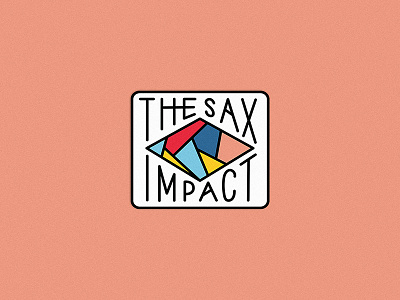 The Sax Impact badge blue colourful icon jazz music polygon red sax saxaphone typography yellow