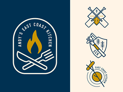 East Coast Kitchen branding campfire chef cooking fire food fork knife ocean patch