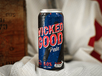 Wicked Good Beer Can baseball beer beerbranding beercan blue collegiate red retro typography whale