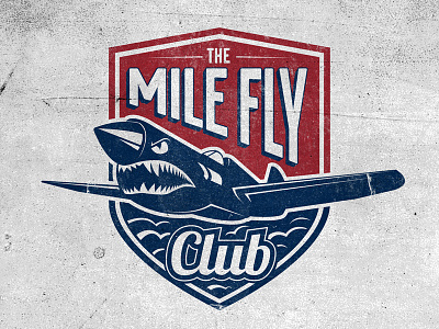 Mile Fly Club Emblem blue emblem grunge logo matthewmackay plane red retro seamz shark shield themileflyclub typography