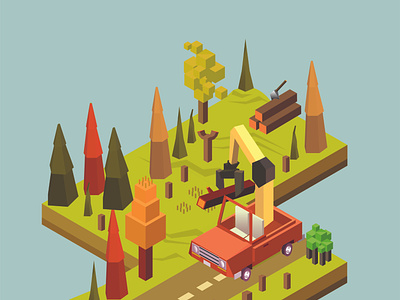 lumber truck forest game props graphic design illustration illustrator isometric low poly polygonal truck vector