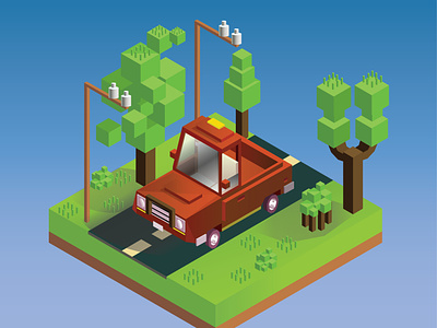 stuck in the middle of a forest car design forest illustration illustrator isometric lanscape lumber truck wood