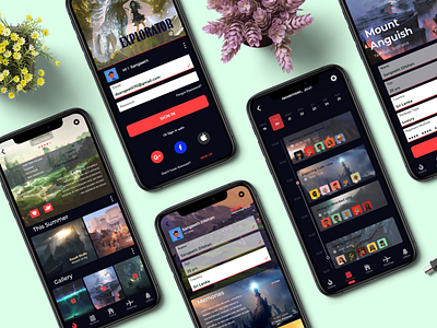 EXPLORATOR app design booking discover exploration graphic design iphone locatoins mobile app profile sign in simple travel ui ux