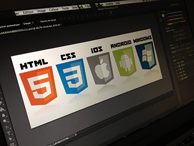 HTML5, CSS3, iOS, Android, Windows icons illustration shieds symbols website