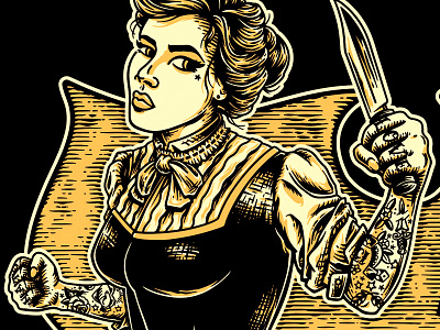 APG - Stay Bladed - Women tshirt (detail) 1890 1900 artwork design fight illustration illustrator knife lady logo retro rock n roll tattoo typography victorian vintage