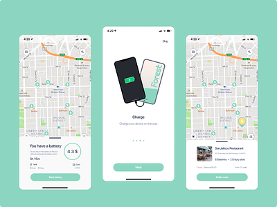 Concept of a mobile application for renting a power bank app design iphone mobile powerbank rent ui ux