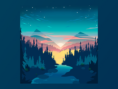 vector illustration of sunset in the mountains art illustration mountains sunset vector