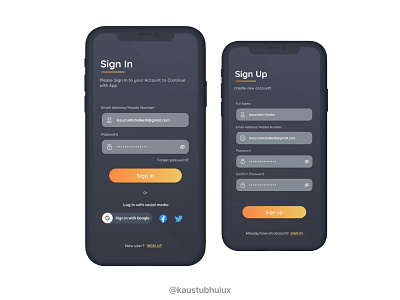 Sign In & Sign Up screen UI Design