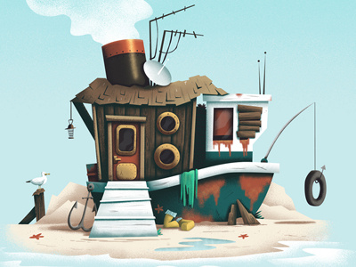 House Boat boat house illustration sea seaside wreck