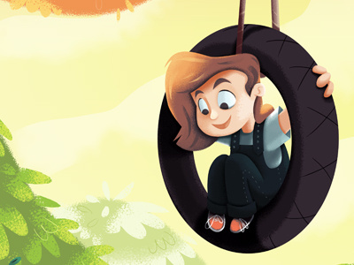 Swing childrens digital girl illustration kid swing tree tyre