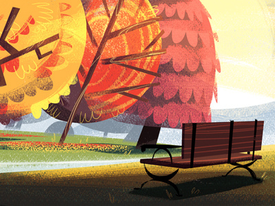Bench autumn bench digital illustration park trees