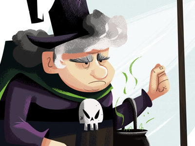 Broom Stop character digital halloween illustration witch